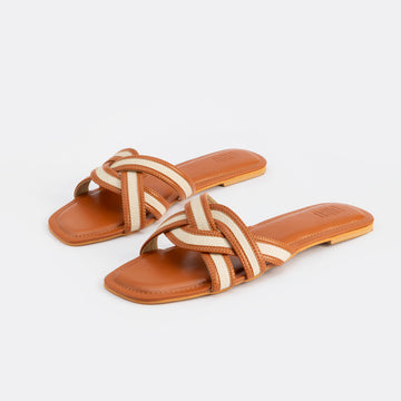 TAN BRAIDED STRAP FLATS