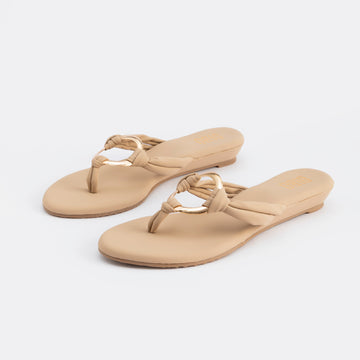 BEIGE WEDGES WITH GOLD ROUND BUCKLE