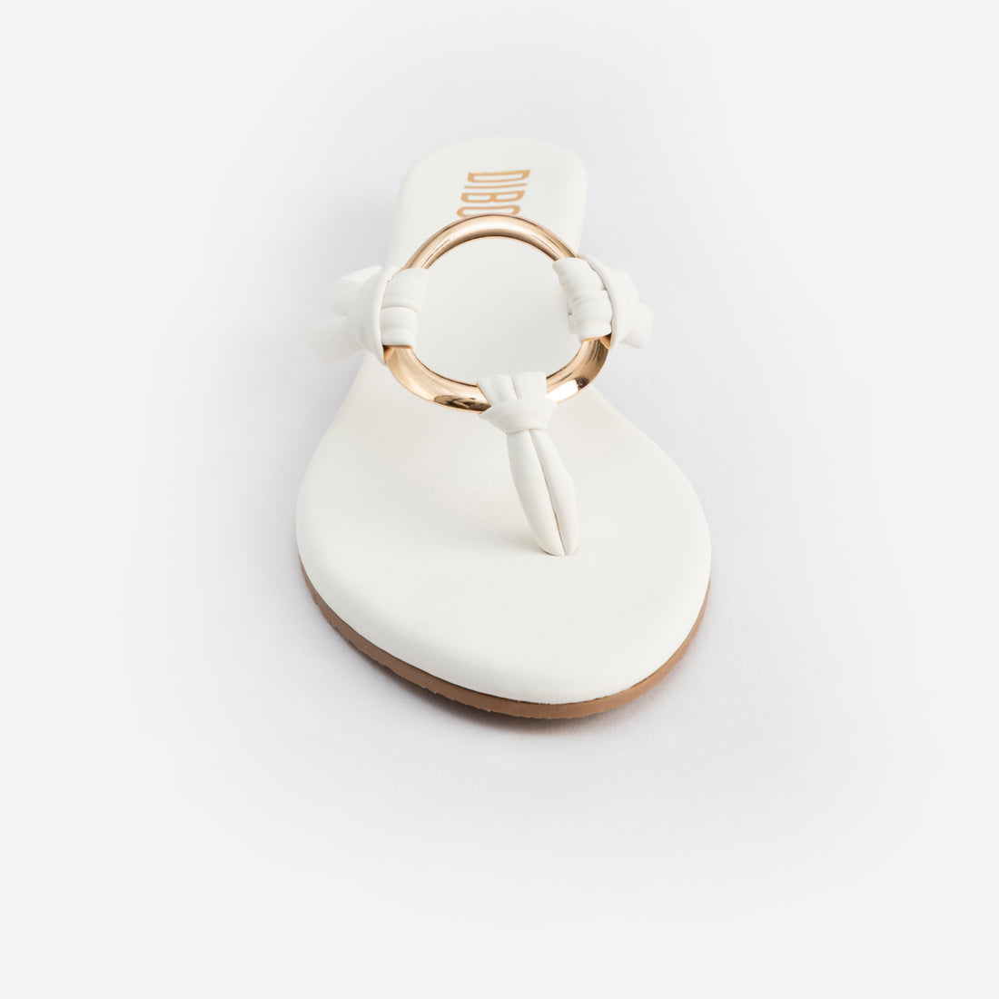 WHITE WEDGES WITH GOLD ROUND BUCKLE