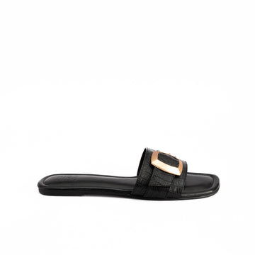 JET BLACK FLATS WITH GOLD BUCKLE