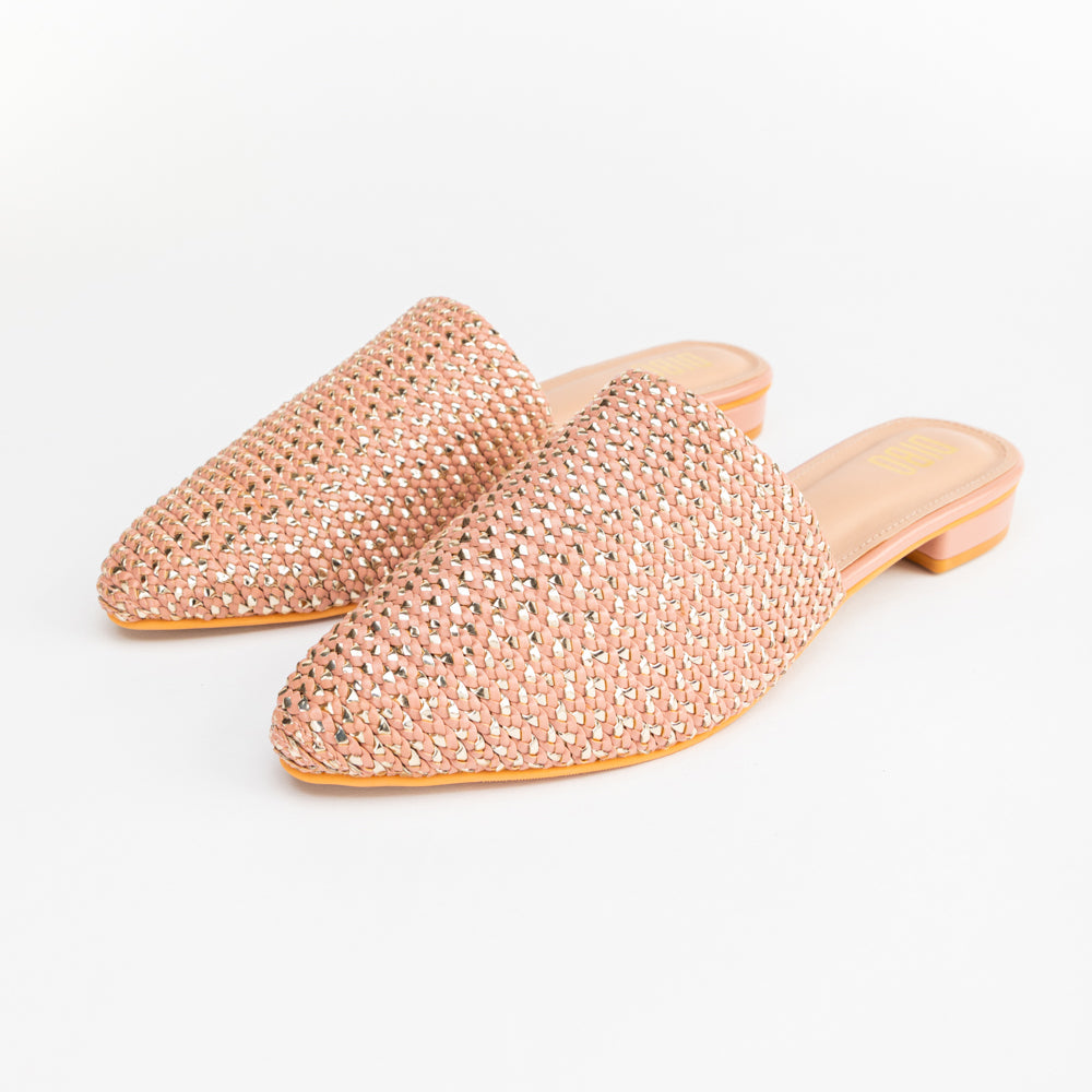 Spanish Pink Glitz Flat Mules Dibofashion