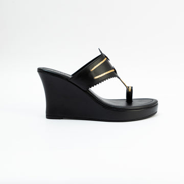 MIDNIGHT BLACK KOLHAPURI WEDGES