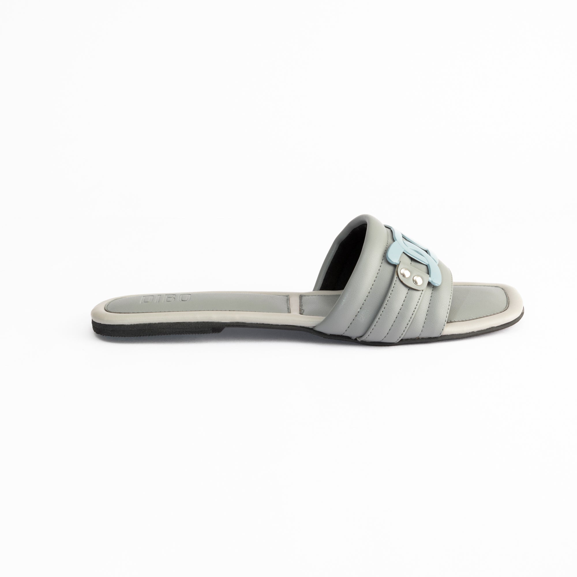 LIGHT GREY COMFORT SLIDES WITH BUCKLE