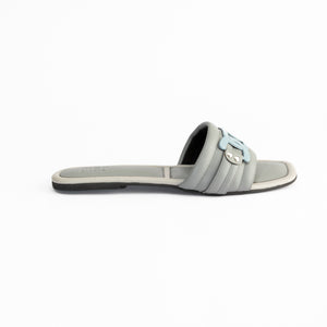 LIGHT GREY COMFORT SLIDES WITH BUCKLE