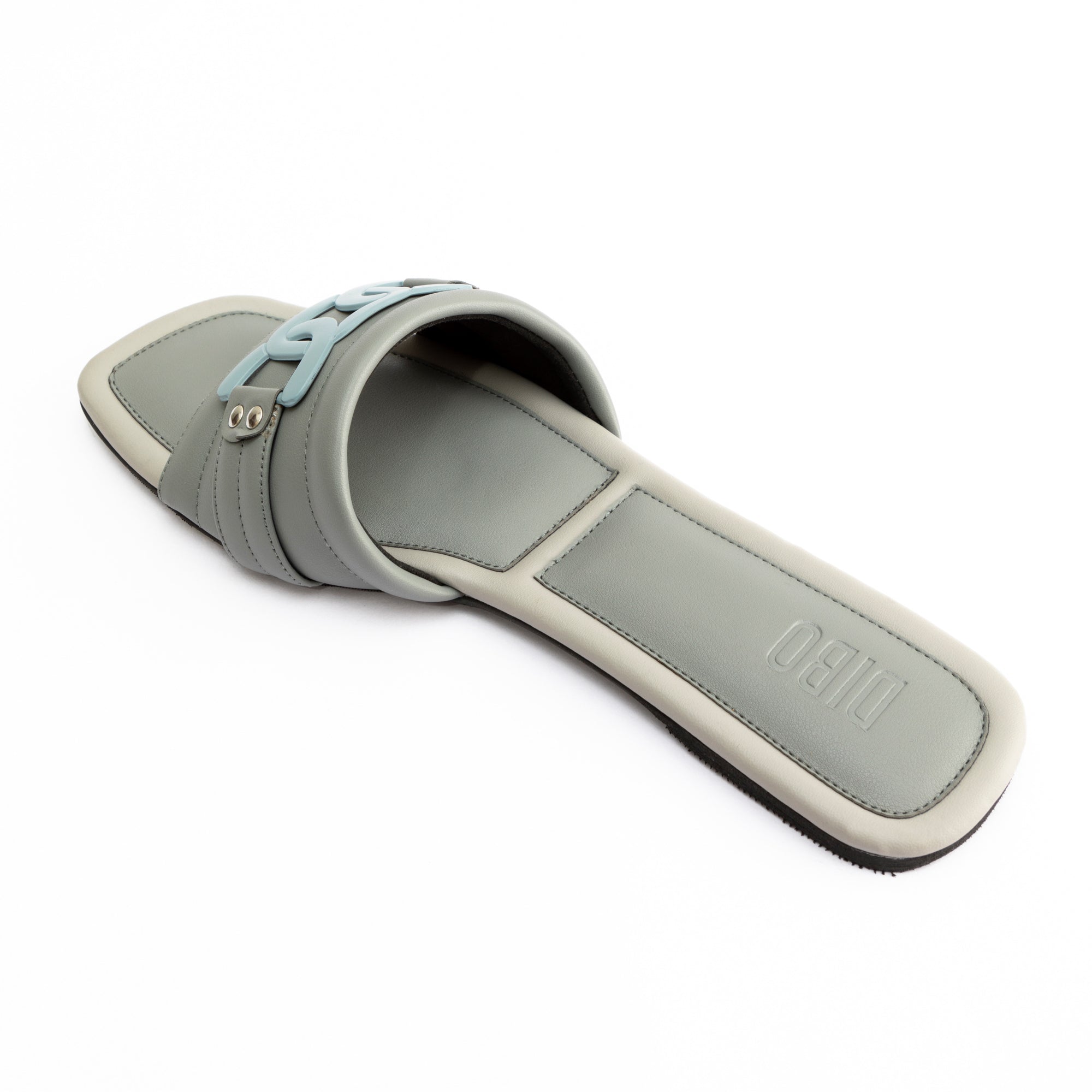 LIGHT GREY COMFORT SLIDES WITH BUCKLE