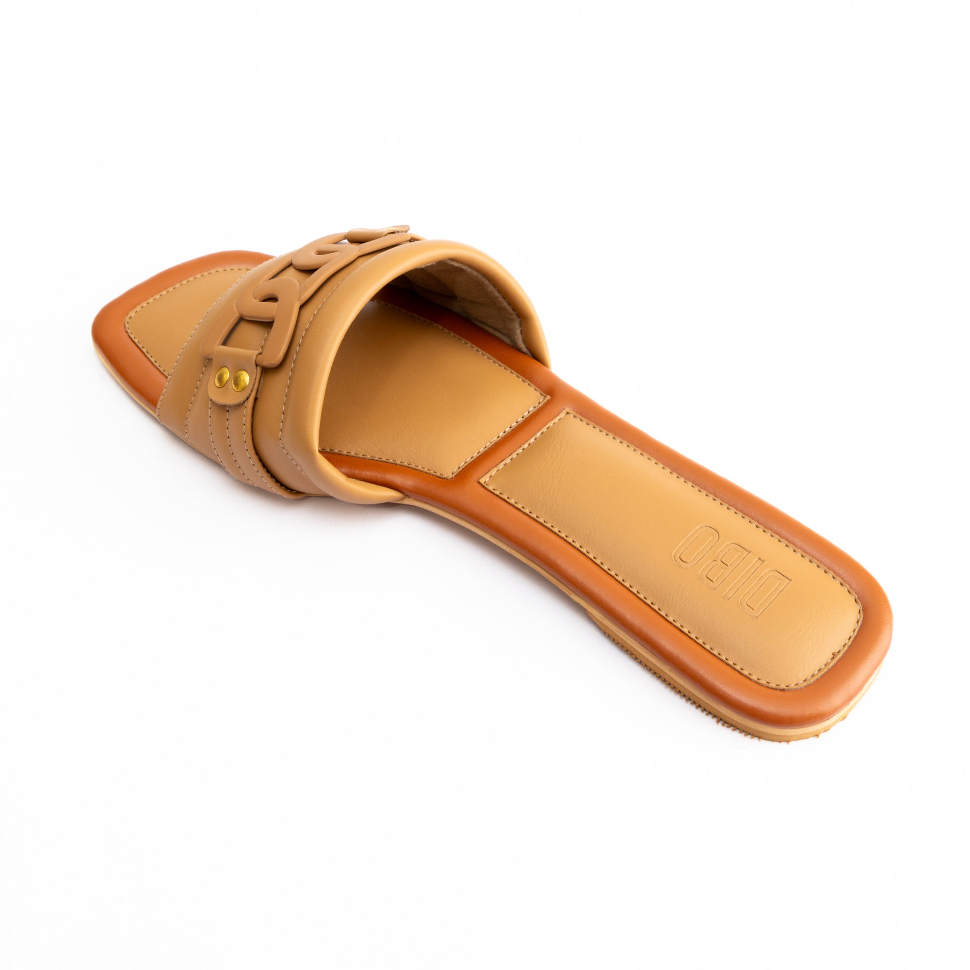 LIGHT BROWN COMFORT SLIDES WITH BUCKLE