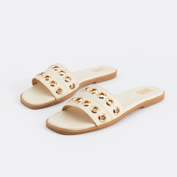 OFF WHITE FLATS WITH METAL EYELETS