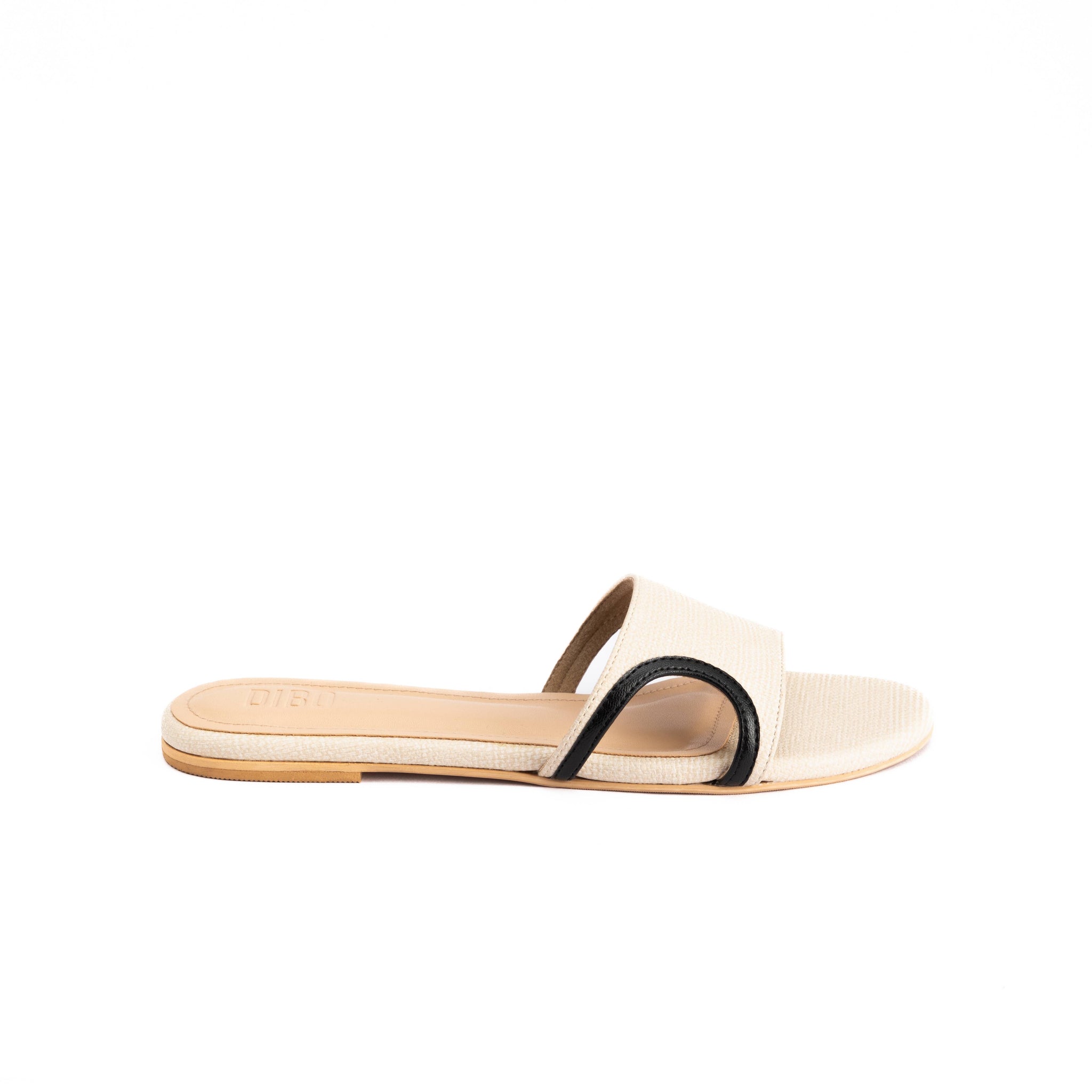 BEIGE FLATS WITH BLACK SIDE CUT OUT - Main Image