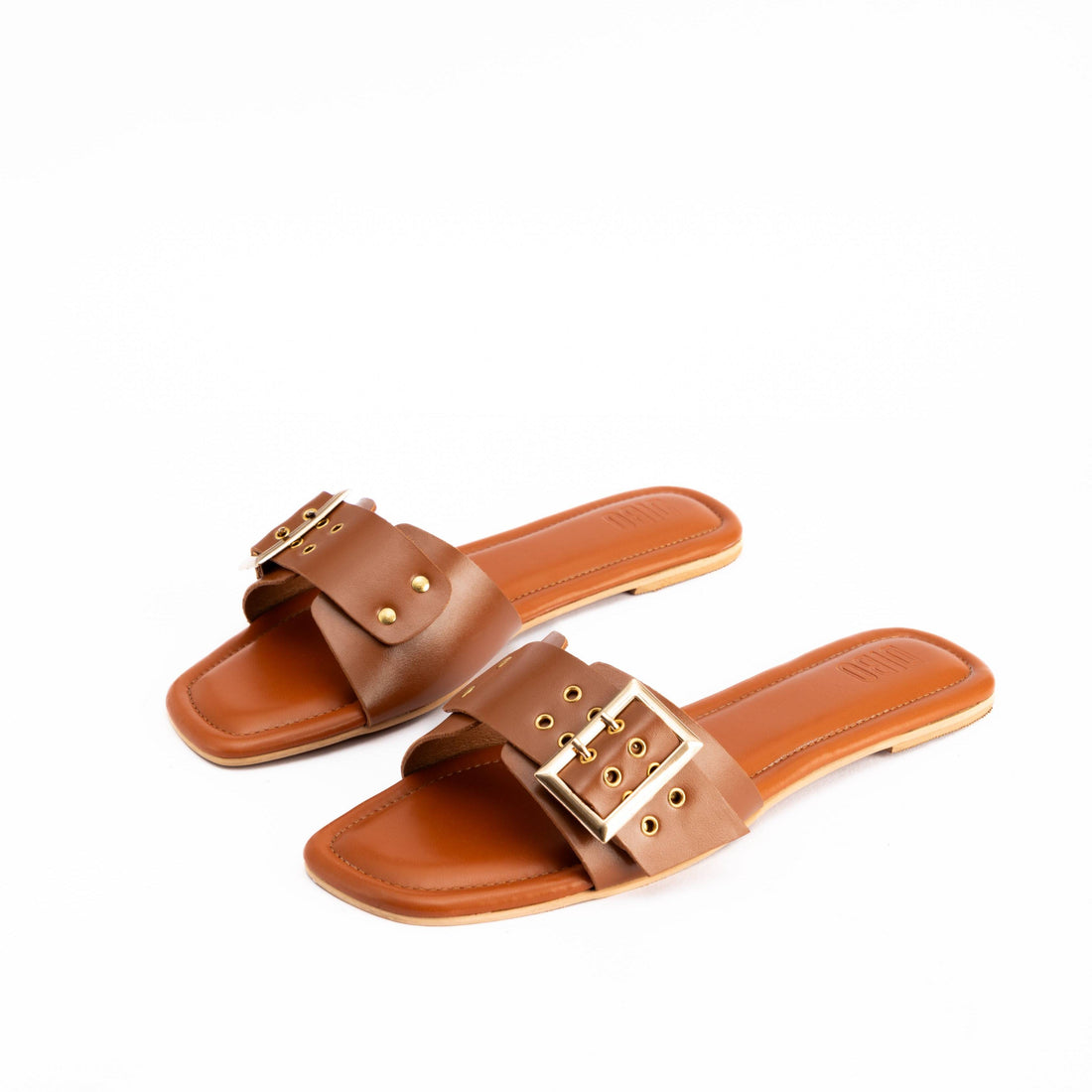 CHOCOLATE BROWN FLATS WITH GOLD BUCKLE