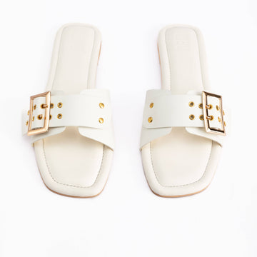 WHITE CUSHION FLATS WITH GOLD BUCKLE