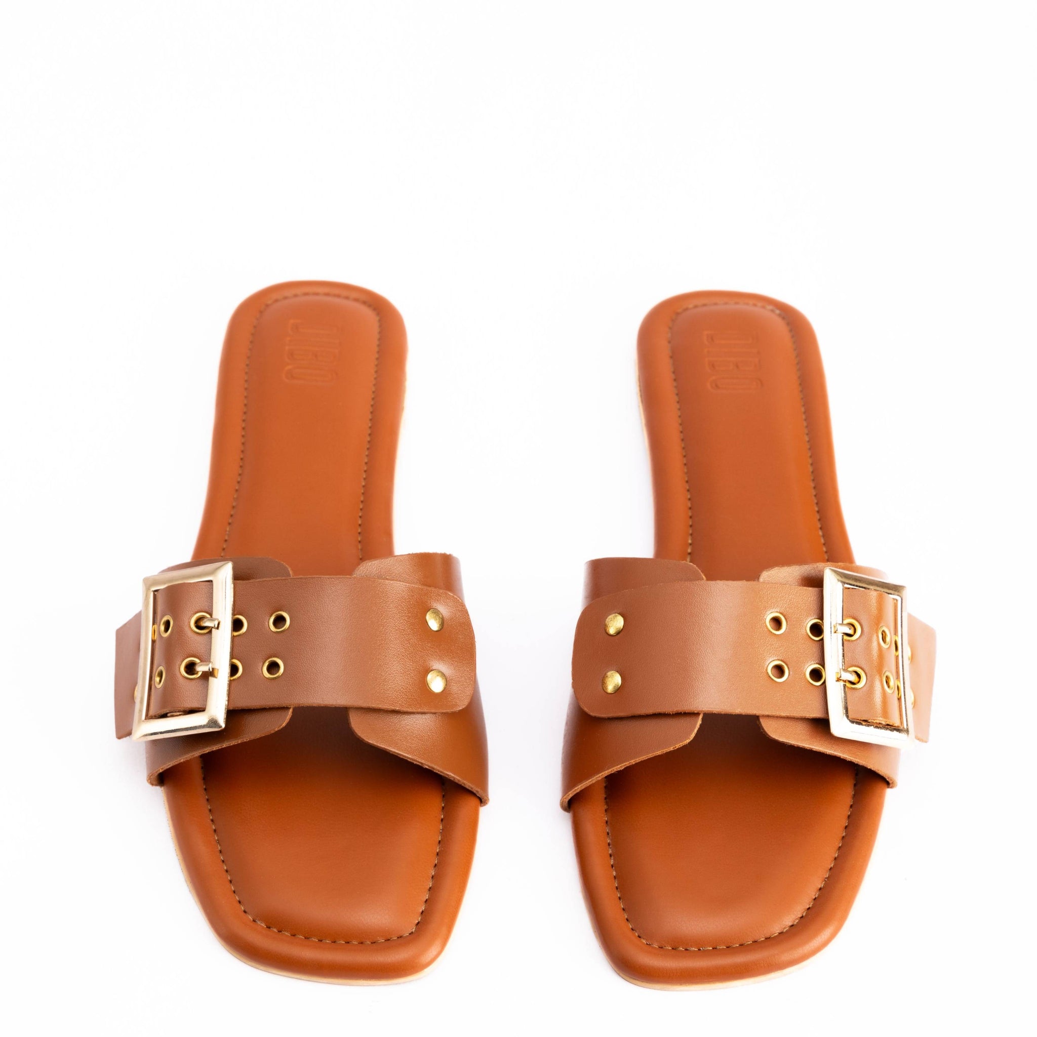 Chocolate Brown Sandals With Gold Buckle