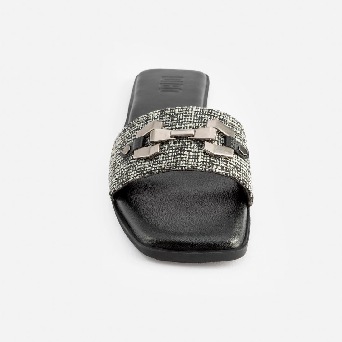 BLACK JUTE FLATS WITH SILVER BUCKLE