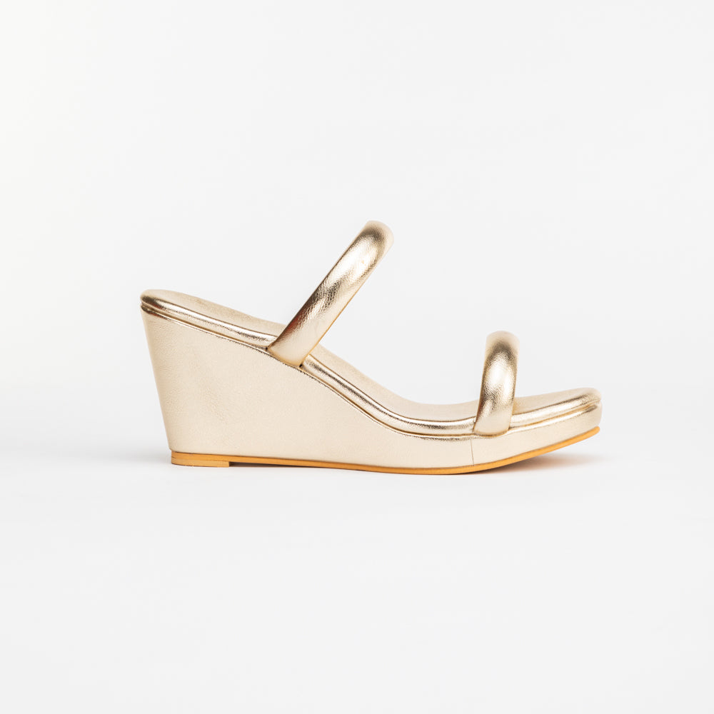 Dull Gold Metallic Wedged Heels