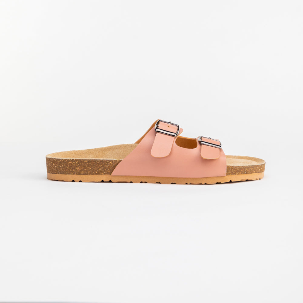 Salmon Pink Open-Toe Buckled Flats