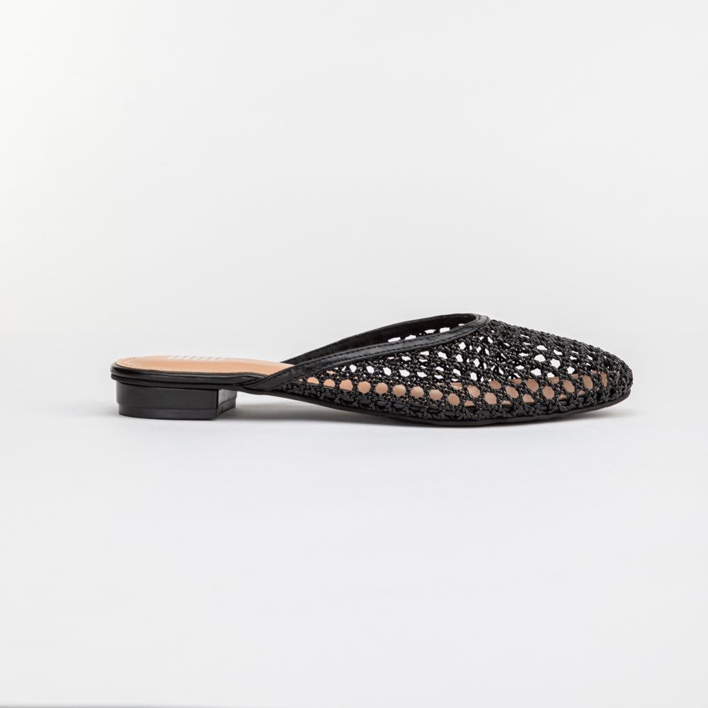 Ebony Black Mesh Flat Mules