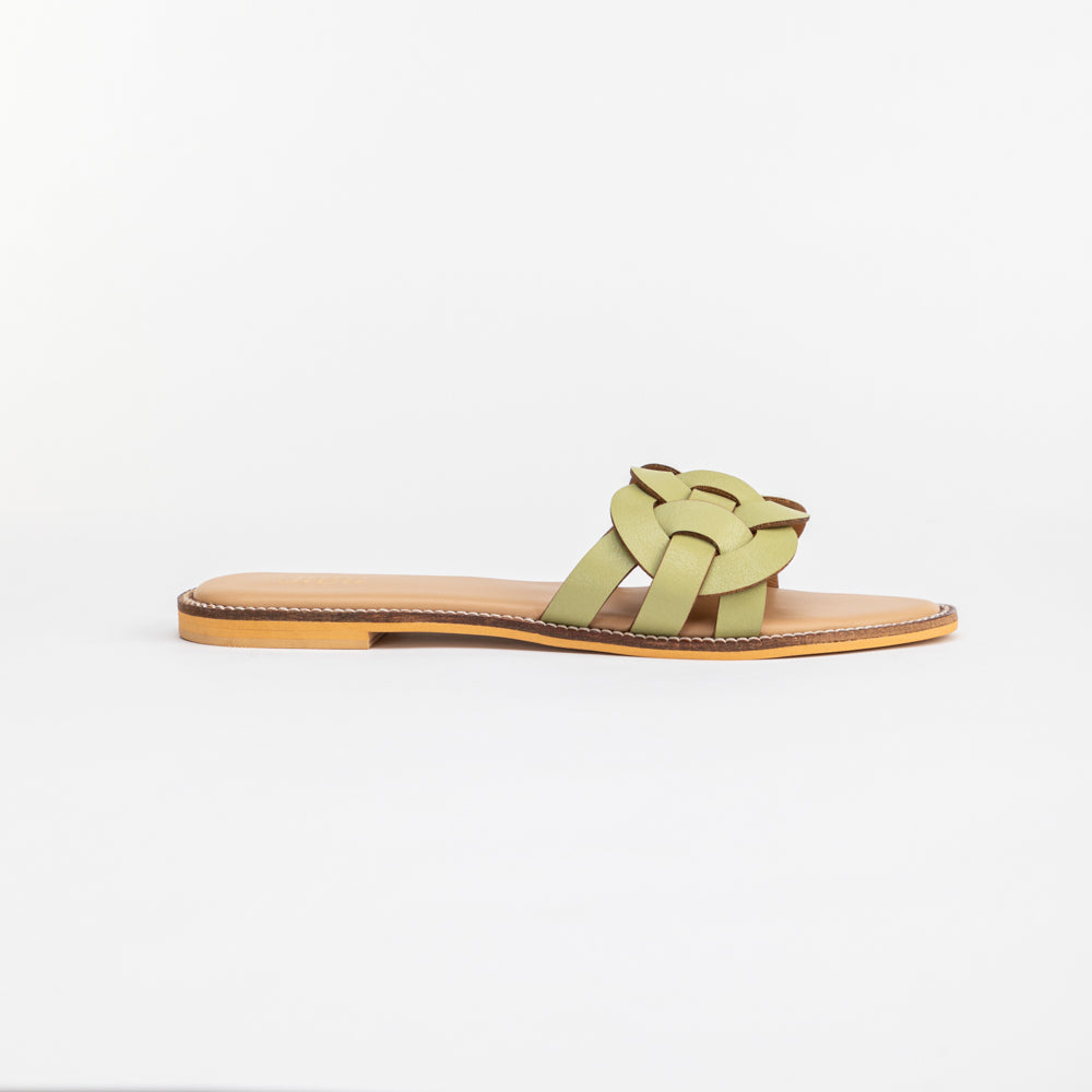 Lime Green Weave Open-Toe Slides