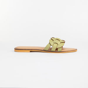 Lime Green Weave Open-Toe Slides