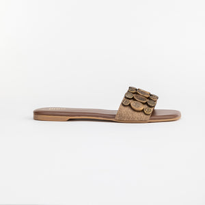 Coffee Brown Metallic Embellished Sandals