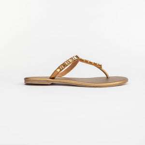 Medium Gold Embellished T-Strap Flat Sandals