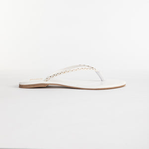 Pearl White Braided T-Strap Slip-On Sandals