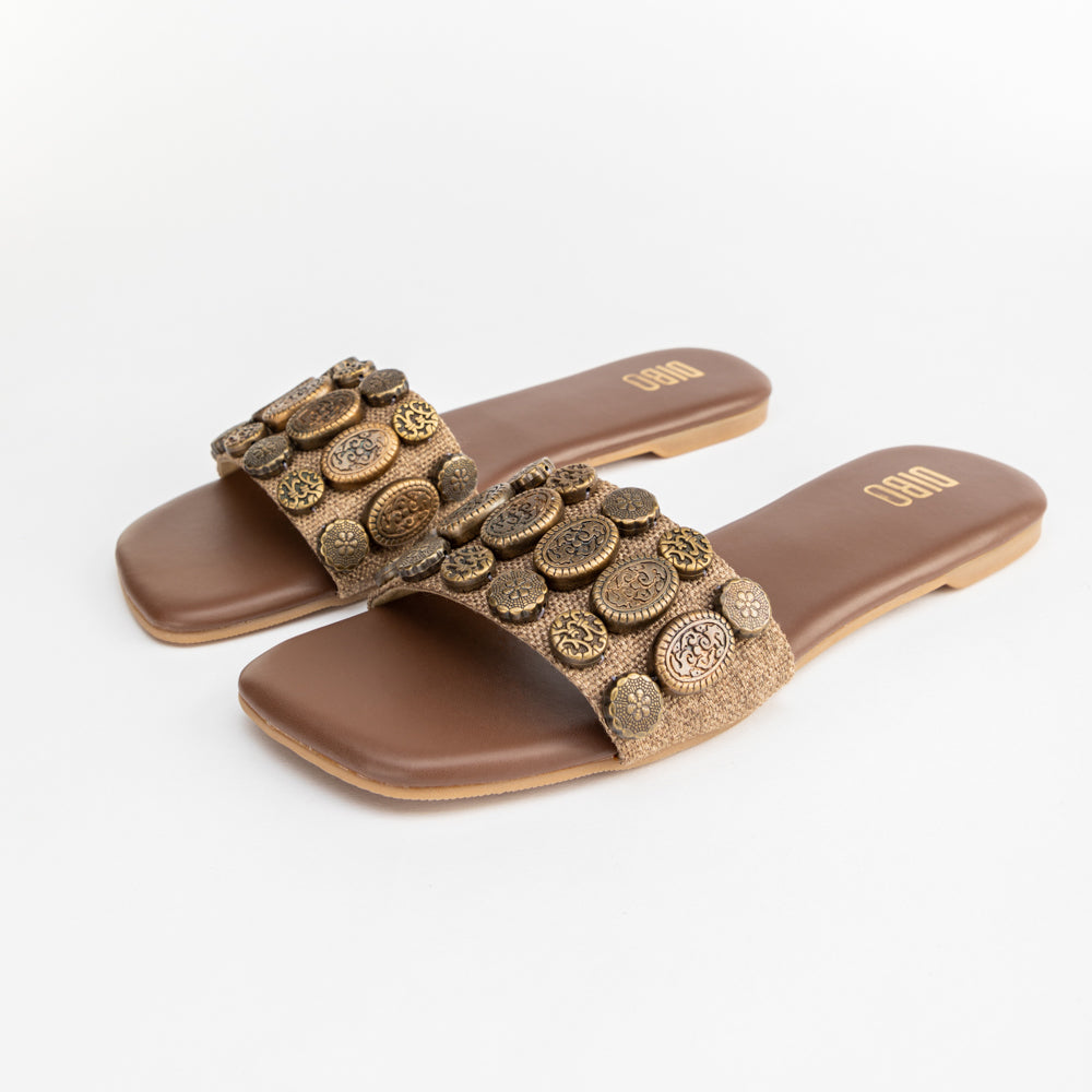 DARK BRONZE COIN EMBELLISHED FLATS