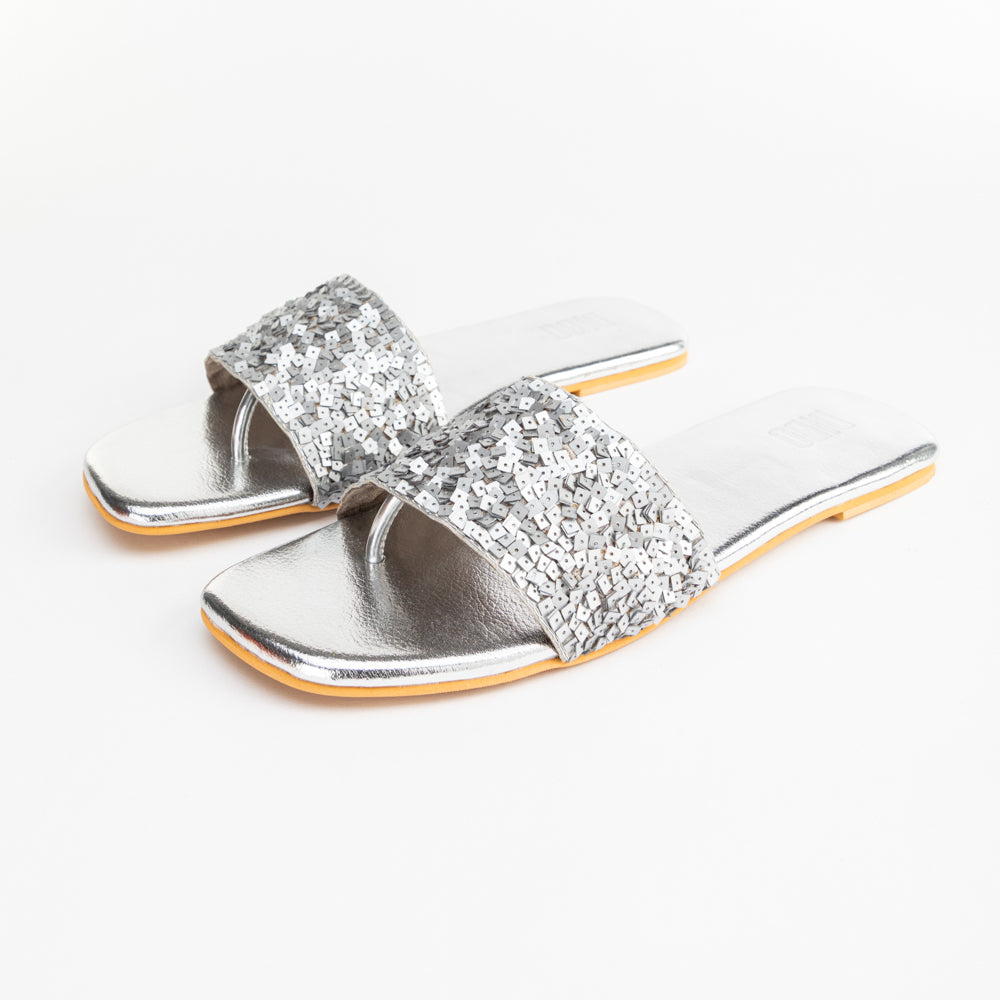 Bronze Metallic Glitz Thong-Strap Sandals