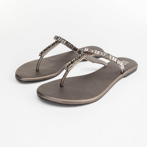 Medium Gold Embellished T-Strap Flat Sandals