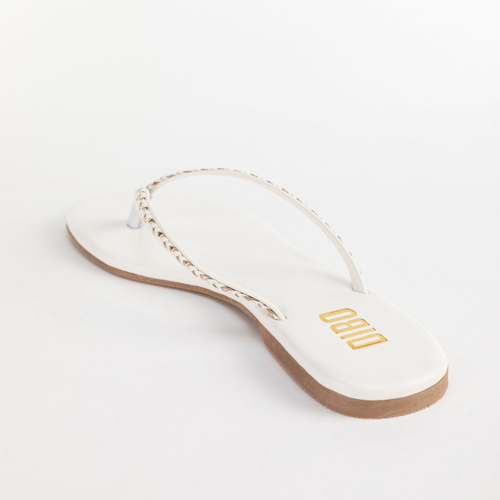 Pearl White Braided T-Strap Slip-On Sandals