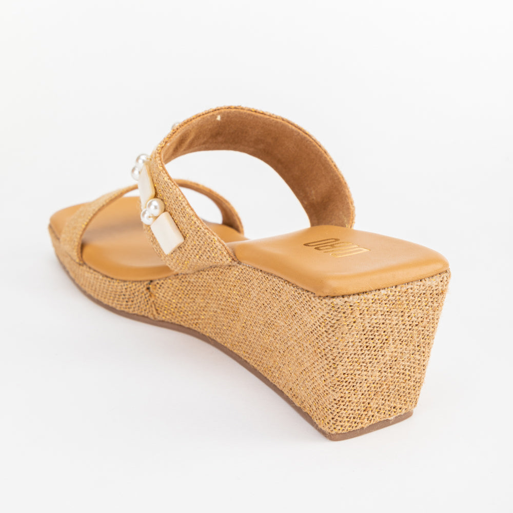 Wheat Brown Jute and Pearl Wedges