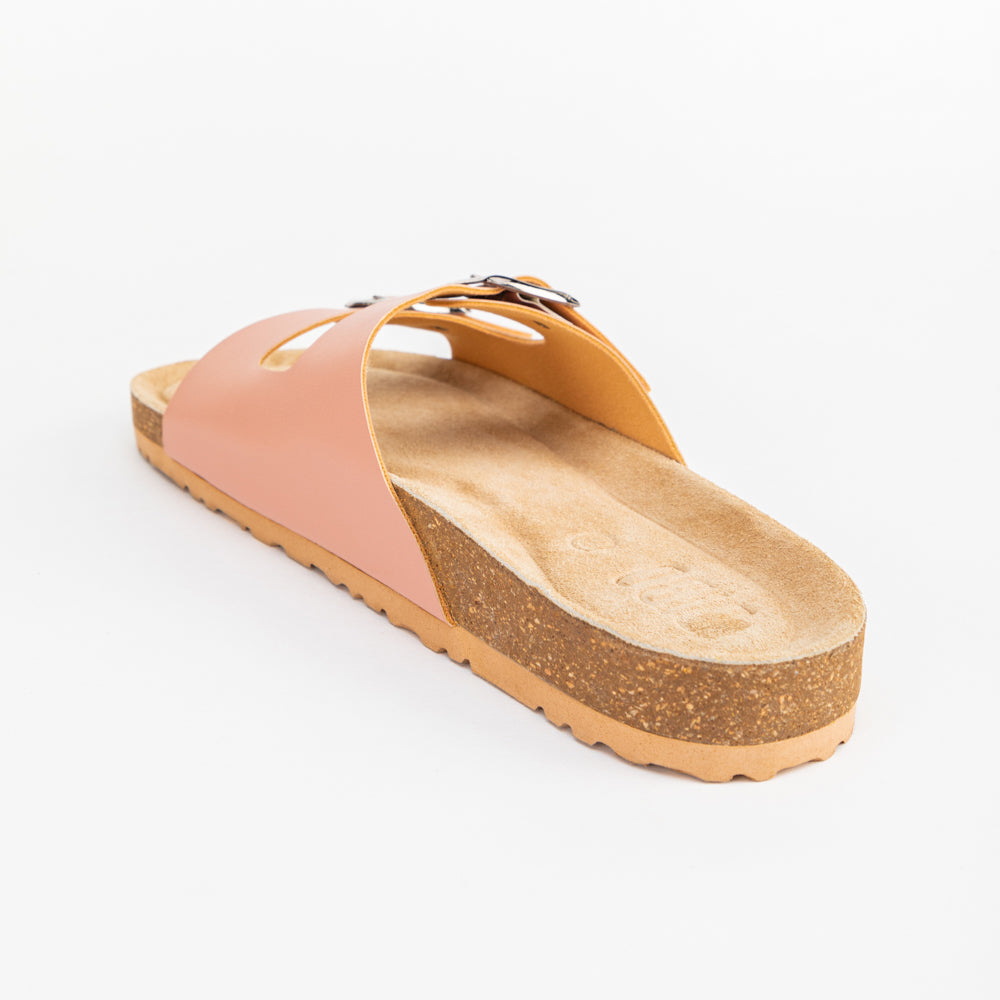 Salmon Pink Open-Toe Buckled Flats