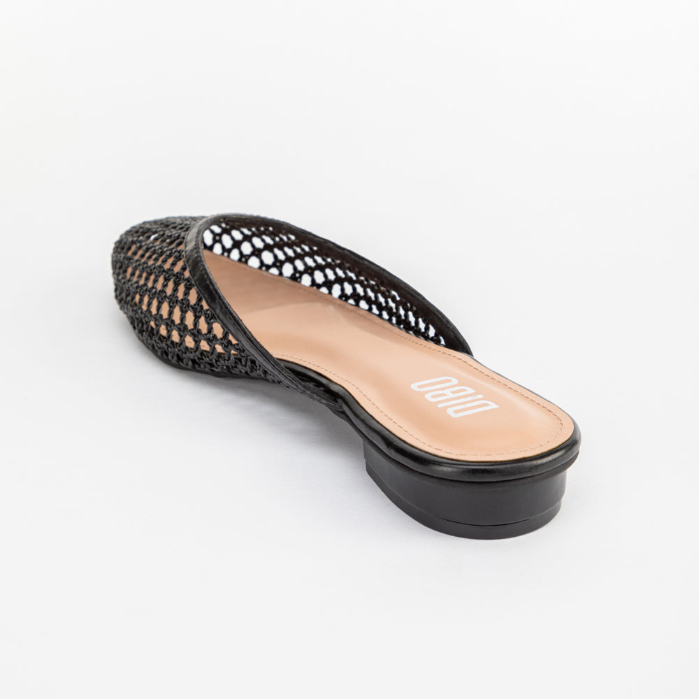 Ebony Black Mesh Flat Mules