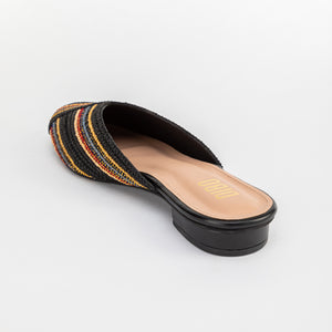 Black Multi Colour Embroidered Flat Mules