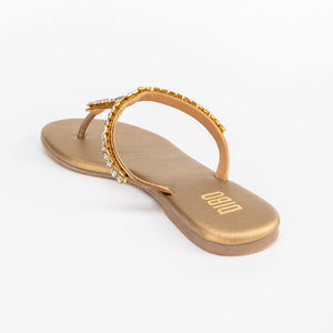 Medium Gold Embellished T-Strap Flat Sandals