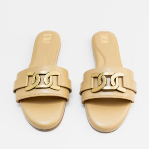 Onyx Black Comfort Slides with Gold Buckle