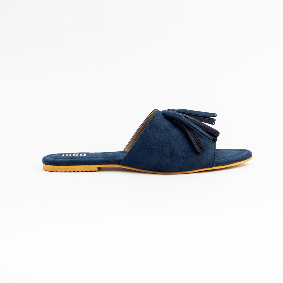 PRUSSIAN BLUE TASSEL DETAIL SUEDE FLATS