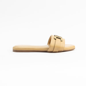 Camel Brown Comfort Slides with Gold Buckle