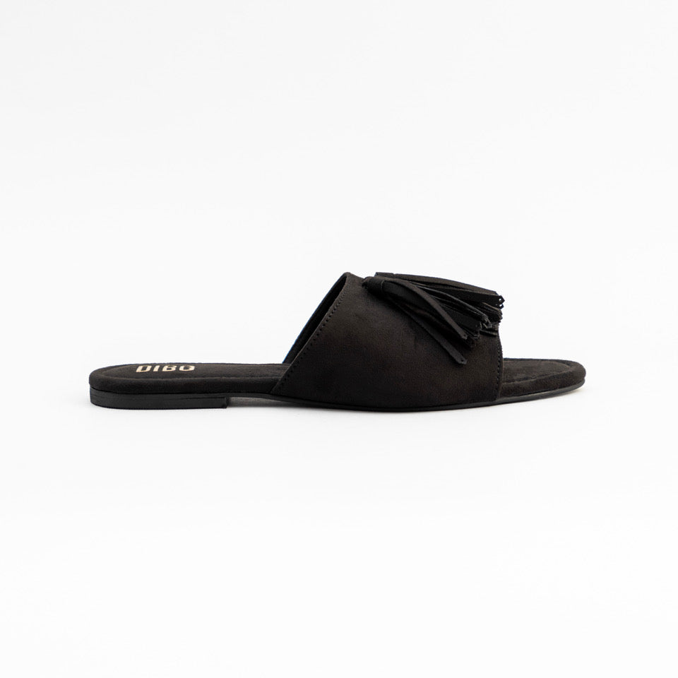 Raven Black Suede Flat Sandals