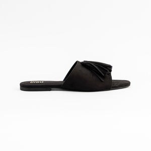 Raven Black Suede Flat Sandals