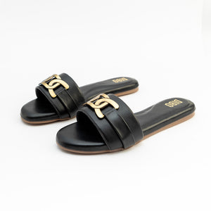 Camel Brown Comfort Slides with Gold Buckle