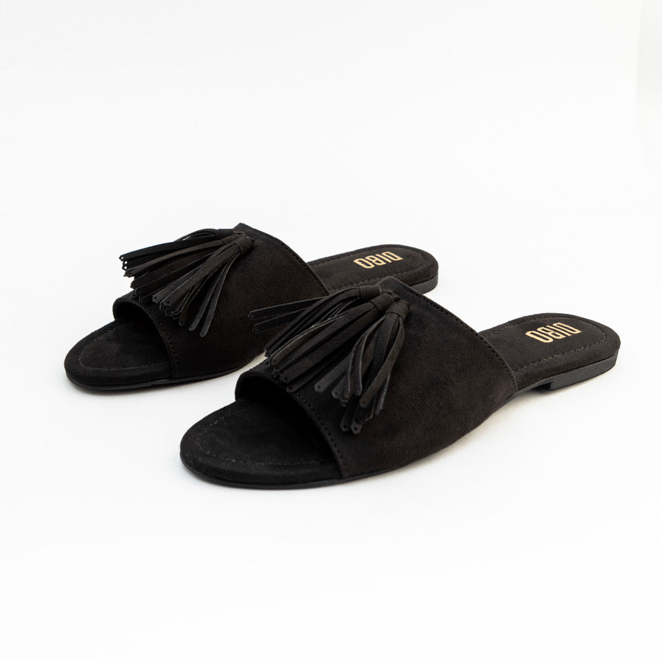 Prussian Blue Suede Flat Sandals