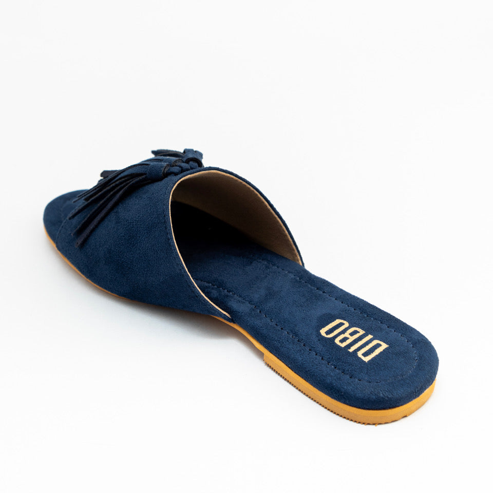 Prussian Blue Suede Flat Sandals