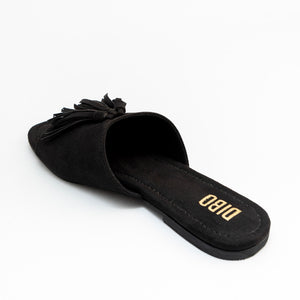 Raven Black Suede Flat Sandals