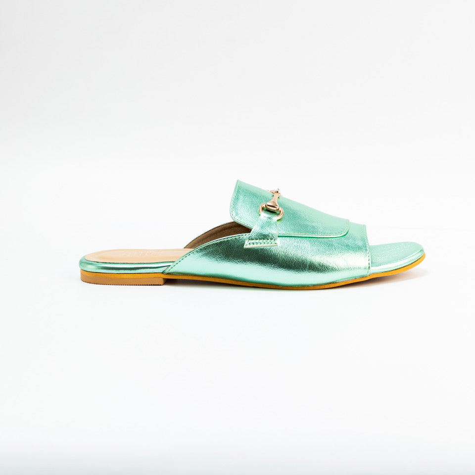 TEAL BLUE FLATS WITH GOLD BUCKLE