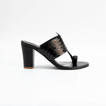 BLACK SEQUENCE STRAP BLOCK HEELS