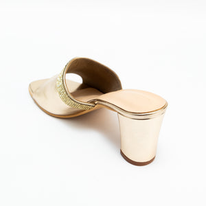 Dull Gold Block Embellished High Heel Mules