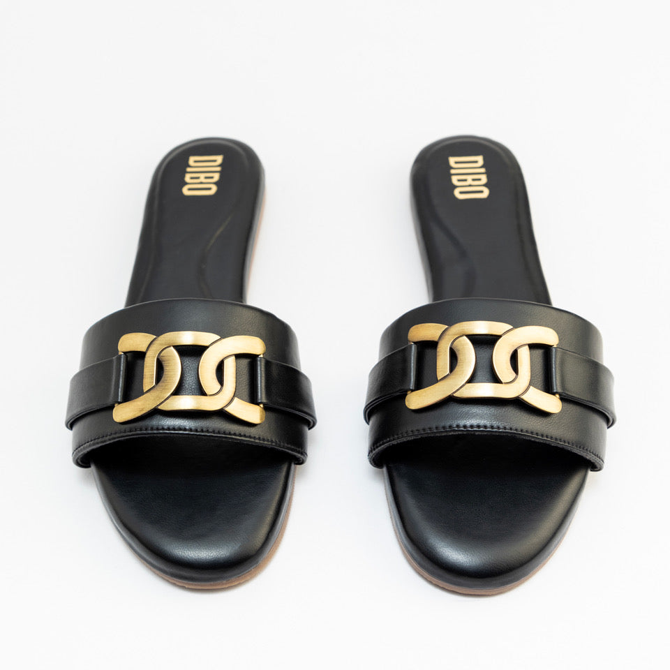 Camel Brown Comfort Slides with Gold Buckle