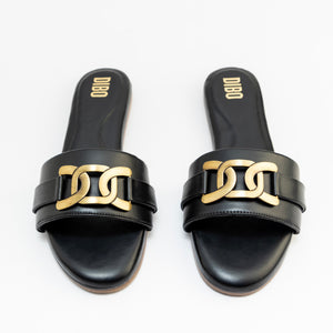 Camel Brown Comfort Slides with Gold Buckle