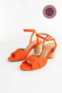 Orange Block Heels with Ankle Loop